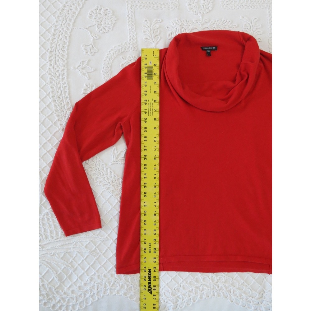 Eileen Fisher Red Cowl Neck Cotton Silk Sweater Large Lightweight Pullover - Picture 4 of 5
